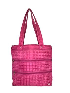 LUG Taxicab Tote Shoulder Bag Double Straps Pink Quilted 4 Zippered Pockets